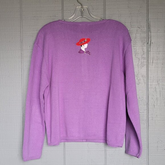 Tia Designs Vintage 90s Women's Red Hat Society Cardigan Sweater. Size L - Picture 2 of 4